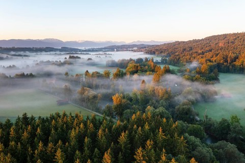 Clouds of fog over Loisachtal near Eurasburg