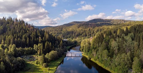 Albstausee with wooden footbridge