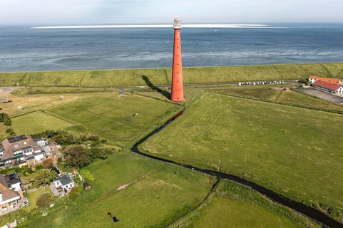 Drone shot of the lighthouse Huisduinen