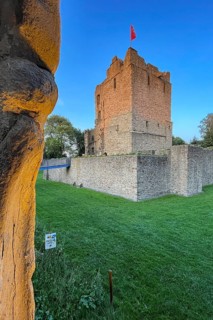 Ruin of partly restored former moated castle from the Middle Ages Altendorf Castle in the evening sun