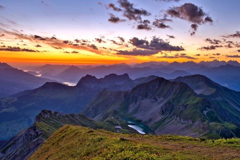 View from Brienzer Rothorn on Central Swiss Alps