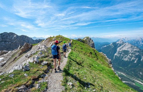 Mountaineers hiking on a ridge