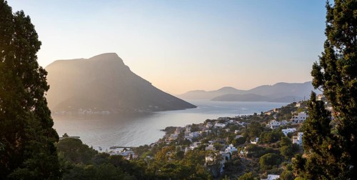 Sea and hills in evening mood