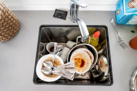 Dirty dishes in a sink