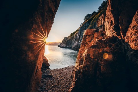 A small stone beach by the sea