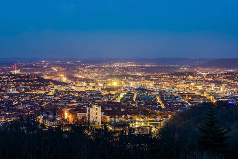 View from Birkenkopf over Stuttgart at night