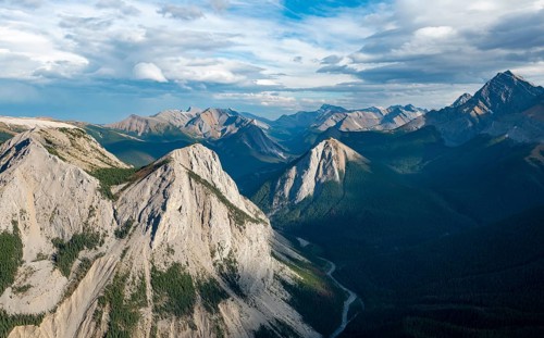 Mountain landscape with river valley and peaks