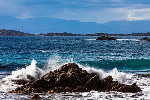 Stormy sea on the rocky coast of Isola Maddalena