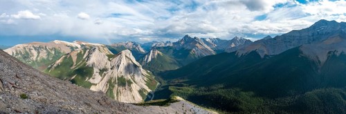 Mountain landscape with river valley and peaks