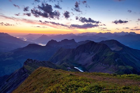 View from Brienzer Rothorn on Central Swiss Alps