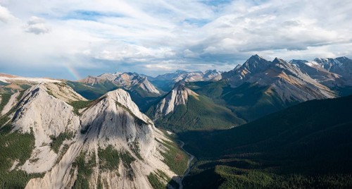 Mountain landscape with river valley and peaks