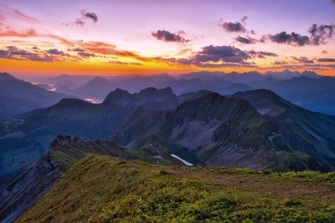 View from Brienzer Rothorn on Central Swiss Alps