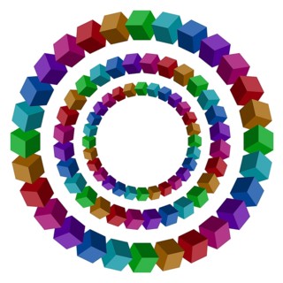Circles constructed of a lot of colorful vector blocks. Isometric cubes for impossible 3d designing. Mathematical object with mental trick. Penrose optical illusion of brain