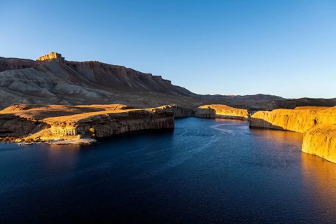 Sunset over the deep blue lakes of the Unesco National Park