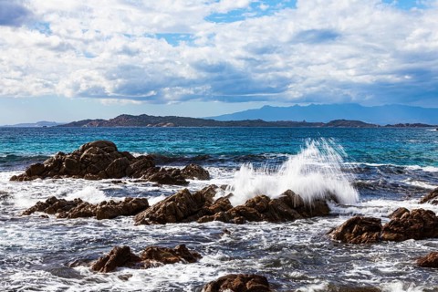 Stormy sea on the rocky coast of Isola Maddalena