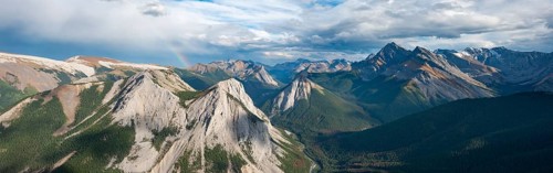 Mountain landscape with river valley and peaks