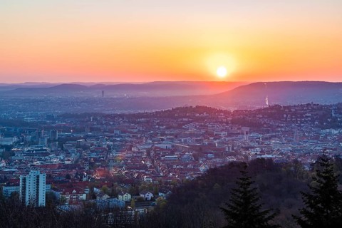 View from Birkenkopf over Stuttgart at sunrise