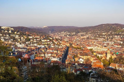 View from Weissenburgpark over the districts Lehen and Heslach