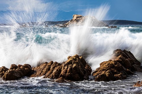 Stormy sea on the rocky coast of Isola Maddalena