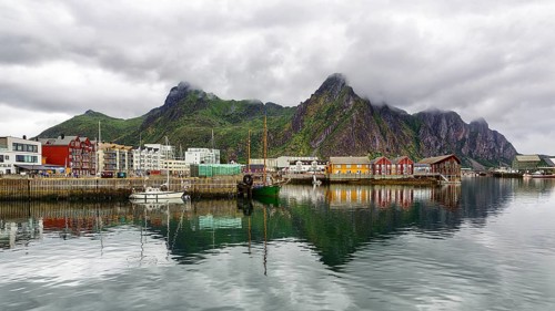Colourful houses at the harbour of Svolvaer