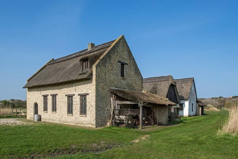 Reconstructed 15th century fishing huts of the medieval fishing village of Walraversijde