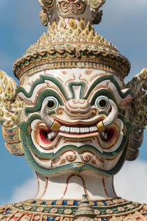Close-up of the statue of the giant Yaksha demon