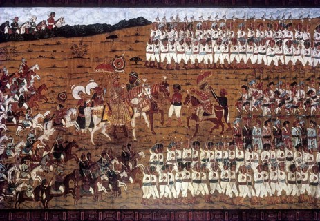 The battle of Pollilur painting on the wall of the Daria Dawlat Bagh Summer Palace of Tipu Sultan at Srirangapatna near Mysore
