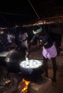 Making of idiyappam rice seva for a wedding feast of Chettinad in Tamil Nadu