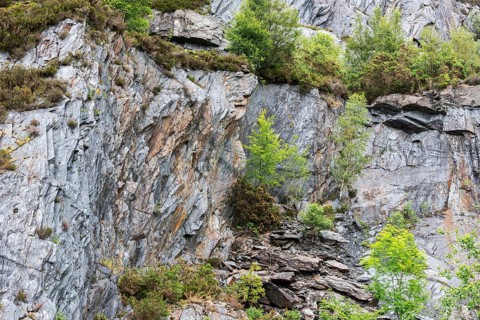 Ballachulish slate quarry with overgrown cliff