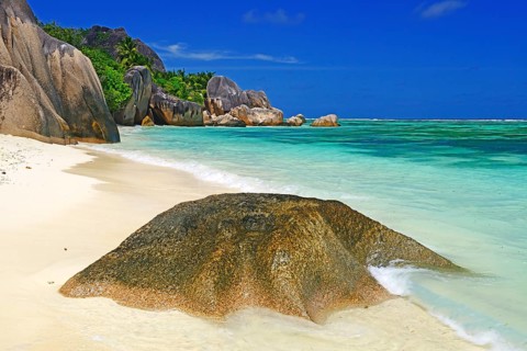 Beach and granite rocks at the dream beach Source d'Argent