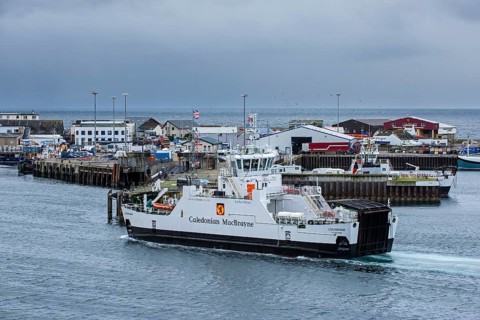 Caledonian Macbrayne's ferry MV Lochinvar enters the port of Mallaig