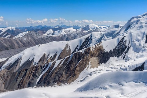 Aerial view over the central Tian Shan Mountains