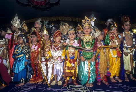Boy and a girl in costumes in a religious festival of Krishna Janmashtami