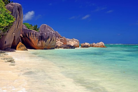 Beach and granite rocks at the dream beach Source d'Argent