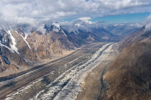 Aerial view over the central Tian Shan Mountains
