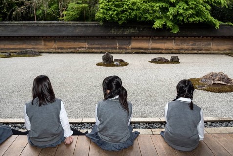 Schoolgirl in Zen Rock Garden