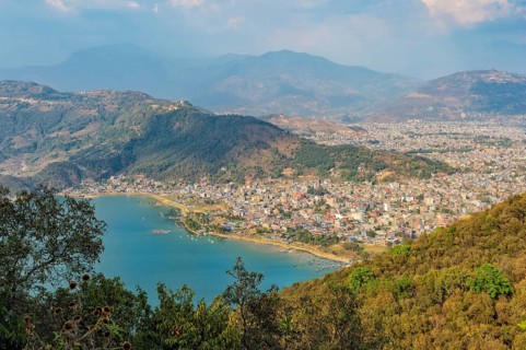 View over Pokhara and Lake Phewa from the World Peace Pagoda
