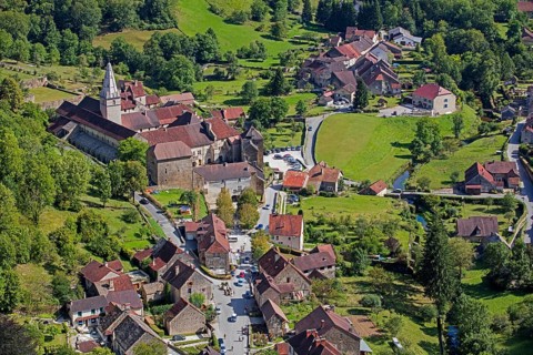 Aerial view over Baume Abbey