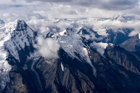 Aerial view over the central Tian Shan Mountains