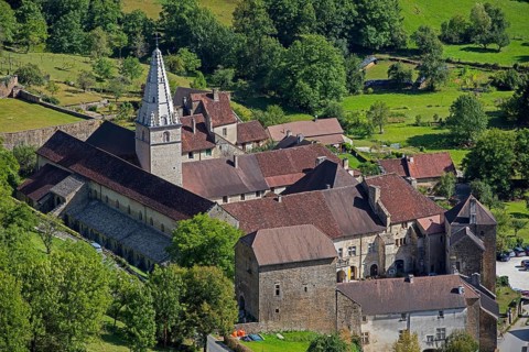 Aerial view over Baume Abbey