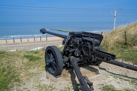 German anti-tank gun Pak 40 75 mm from the Second World War at the Atlantikwall in Raversyde