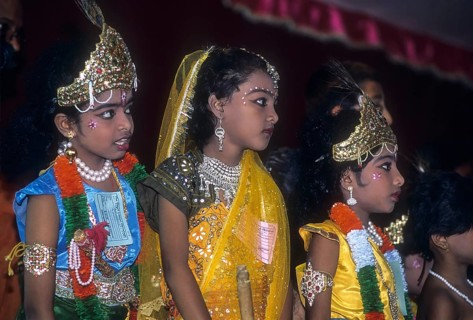 Boy and a girl in costumes in a religious festival of Krishna Janmashtami