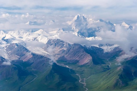 Aerial view over the central Tian Shan Mountains