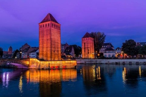 Ponts couverts over ILL canal at sunset