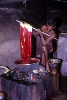 Dyeing the silk yarn for sari