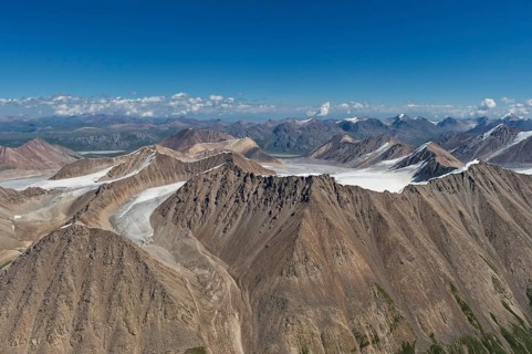 Aerial view over the central Tian Shan Mountains