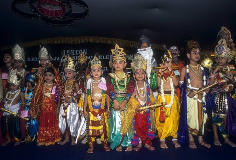 Boy and a girl in costumes in a religious festival of Krishna Janmashtami
