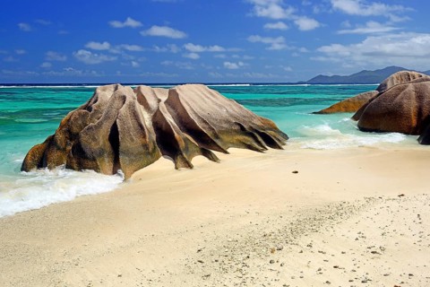Beach and granite rocks at the dream beach Source d'Argent