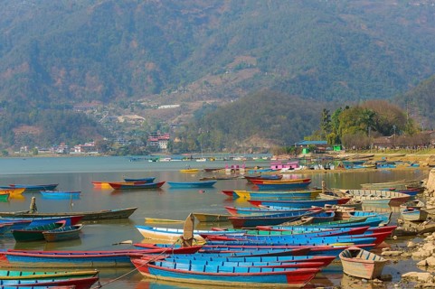 Colourful boats on Lake Phewa