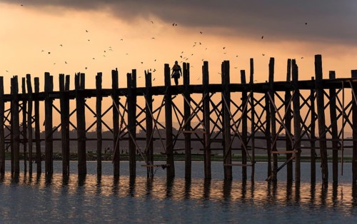 U Bein Bridge over Taungthaman Lake at dawn